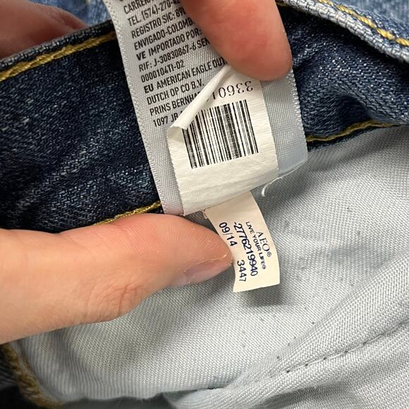 American Eagle Outfitters Faded Blue Mens‎ 33x31 Distressed Slim Straight Jeans - Picture 5 of 11